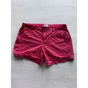 Old Navy Chino Shorts Womens 12 Coral Pink Palm Tree Embroidered Mid Rise Cotton